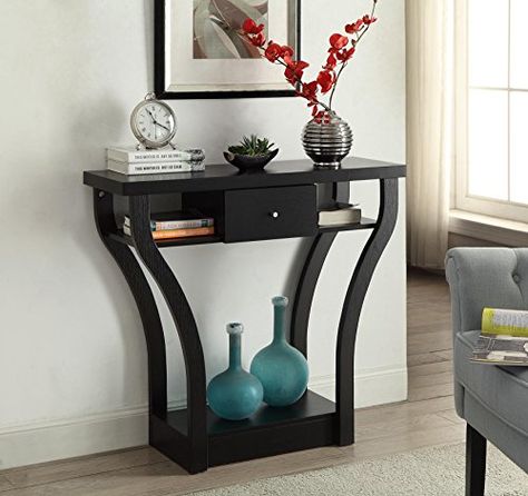 Black Finish Curved Console Sofa Entry Hall Table with Shelf  Drawer -- Read more  at the image link.Note:It is affiliate link to Amazon. Entryway Small Space, Small Space Sofa, Living Spaces Sofa, Curved Console, Sofa Table With Drawers, Table For Entryway, Entry Hall Table, Black Living, Hall Console Table