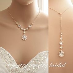 Rose Gold Bridal Back Necklace Wedding Crystal Backdrop Necklace Cubic Zirconia Rose Gold Bridal Necklace, Joni Necklace Back Necklace Wedding, Rose Gold Necklace Wedding, Crystal Backdrop, Diamond Cross Necklace Gold, Teal Necklace, Backdrop Necklace, Gold Necklace Wedding, Gold Bridal Necklace, Backdrops Necklace