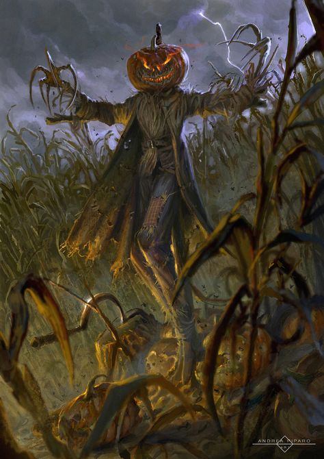 Happy Halloween! - 2020, Andrea Piparo on ArtStation at https://www.artstation.com/artwork/zOKBdm Scary Scarecrow, Helloween Wallpaper, Nail Art Halloween, Halloween Creatures, Halloween Iii, Halloween Scarecrow, Halloween Artwork, Halloween Drawings, Halloween Painting