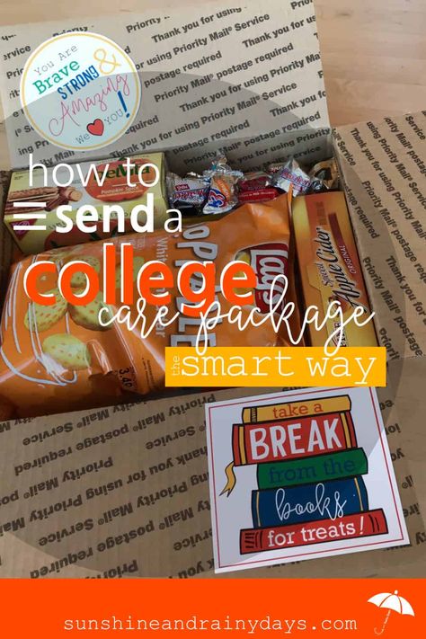 If you don't want to sit around and cry over your empty nest, DO SOMETHING! Create an awesome College Care Package. That'll keep you busy and excited for your student! College Care Package | College Care Package Ideas | College Care Package For Guys | College Care Package For Girls | College Care Package DIY | College Care Package Printables | #college #printables #SARD College Care Package For Girls, Finals Week Care Package, Handmaid Gifts, College Care Package Ideas, College Printables, Medical Binder Printables, Deployment Packages, Diy College, Halloween Care Packages