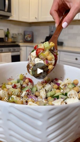 837K views · 1.9K reactions | Greek Feta & Chickpea Salad 🫶🏻 an easy, delicious bean salad that’s full of fiber and protein and gets better as the week goes on. This vibrant Greek bean salad is perfect for meal prep and is packed with nutrients and bursting with Mediterranean goodness

*  1 can chickpeas
* 1/2 English cucumber, chopped
* 1 cup grape tomatoes, quartered
* 1 block feta, in 1/2 inch cubes 
* 1/2 red onion, finely chopped
* 1/4 cup pepperocini, chopped
* 1/4 cup Kalamata olives, chopped

Dressing
* 1/4 cup olive oil
* 3 TBSP red wine vinegar 
* 1 tsp oregano
* 1/2 tsp salt
* 1/2 tsp pepper 
* 1 tsp Dijon mustard 
* 1 garlic clove, grated 

1. Mix together the dressing.
2. In a large bowl, add the beans, veggies, and feta. Mix well with dressing. Enjoy!

#GreekBeanSalad #Heal Whiskey Party, Mediterranean Diet Plan, Salad Dressing Recipes Homemade, Garlic Clove, Feta Salad, Double Shot, English Cucumber, Wine Vinegar, Chickpea Salad