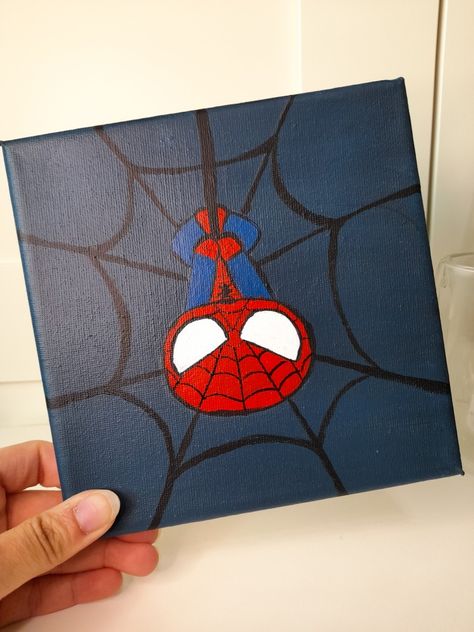 Drawing Ideas Easy Spiderman, Spiderman Canvas Painting Easy, Spider Man Painting Ideas, Anime Easy Painting Ideas, Spiderman Cute Drawing, Painting Ideas On Canvas Spiderman, Disney Easy Paintings, Płótno Aesthetic, Things To Draw Spiderman