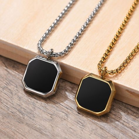 retro geometric titanium steel plating pendant necklace https://trendy-jewels.eu/products/retro-geometric-titanium-steel-plating-pendant-necklace Trendy Jewels #Bestseller Initial Jewelry Necklace, Men Jewellery, Geometric Pendant Necklace, Boys Jewelry, Square Necklace, Mens Chain Necklace, Retro Geometric, Accessories Ideas, Black Pendant