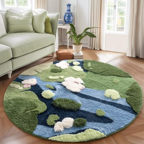 Moss Aesthetic, Fluffy Carpet, Moss Rug, Living Room Playroom, Room Girls, Deco Nature, Round Area Rug, Rug For Bedroom, Circle Rug