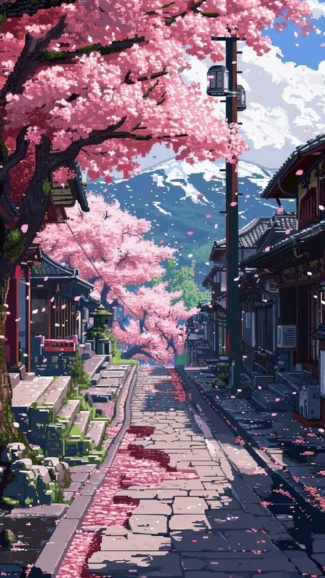 32 Bit Pixel Art, Anime Landscape, Background Screen, Pixel Art Landscape, Walk Down Memory Lane, Cool Pixel Art, Wallpaper Collage, Japon Illustration, Cool Wallpapers Art