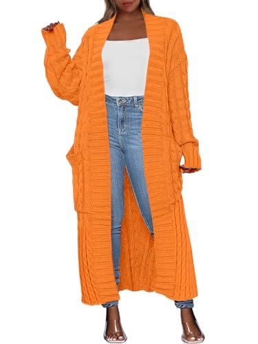 Womens Long Cardigan Sweaters, Women Long Cardigan, Knit Sweater Coat, Orange Cardigan, Warm Cardigan, Long Knit Cardigan, Trendy Jackets, Maxi Cardigan, Gilet Long