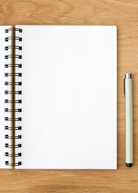 Blank plain white notebook page with a pen | free image by rawpixel.com / KUTTHALEEYO Plain Book Page Aesthetic, Desk Flatlay, Write On Pictures, White Notebook, Leather Notepad, Business Portrait Photography, Note Writing Paper, Paper Background Design, Book Background