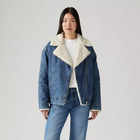 Sherpa Flight Jacket - Blue | Levi's® GB Destination Dress, Maxi Dresses Fall, Pics Ideas, Wide Jeans, Flight Jacket, Levis Denim, Plus Size Skirts, Black Shirt Dress, Maxi Dress Trend