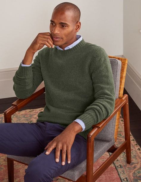 Aldgate Brushed Crew Neck Green Pullover Outfit Men, Green Crew Neck Outfit Men, Dark Green Sweater Outfit, Classic Green Relaxed Fit Sweater, Jumper Outfit Men, Green Knitted Sweater Mens, Green Sweater Outfit, Mens Green Sweater, Mens Green Wool Sweater