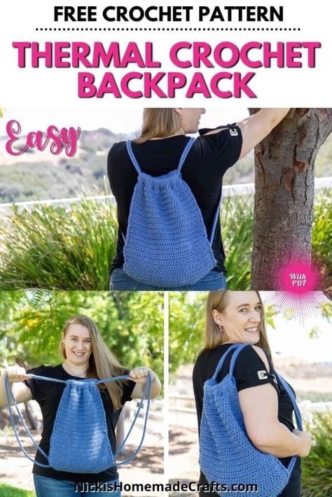 Crochet Bag Backpack, Easy Crochet Backpack, Crochet Backpack Free Pattern Easy, Crochet Drawstring Backpack Pattern Free, Backpack Crochet Pattern Free, Crochet Bookbag, Crochet Hiking, Crochet Backpack Free Pattern, Crochet Drawstring Backpack