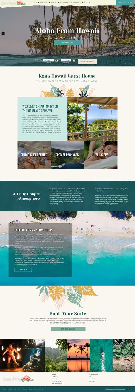 Guest House Website Design, Tropical Website Design, Microsite Design, Honolulu Marathon, Hotel Website Design, Therapy Website, Unique Website Design, Hawaii Tropical, Modern Website Design