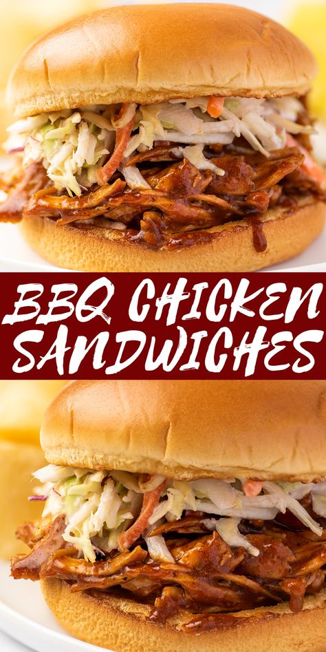 Barbeque Chicken Sandwich, Bbq Chicken Sandwich Recipes, Bbq Pulled Chicken Recipes, Bbq Chicken Sandwiches, Crunchy Coleslaw, Bbq Pulled Chicken Sandwiches, Shredded Chicken Sandwiches, Pulled Chicken Recipes, Chicken Buns