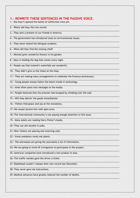 Voice Change Worksheet, Active To Passive Exercises, Passive Voice Worksheet With Answers, Passive Voice Grammar Rules, Active Passive Voice Worksheets, Passive Exercises, Passive Worksheet, Passive Voice Exercises, Passive Voice Worksheet