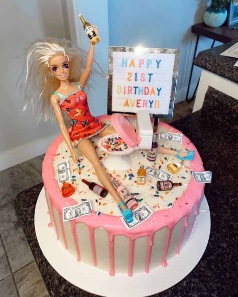 Funny Barbie Cake, Barbie Throwing Up Cake 21st Birthday, 21 Barbie Cake, Drunken Barbie Cake 21st Birthday, 21st Barbie Cake, Barbie Birthday Cake 21, Barbie Cake 21, 21st Bday Cakes, Funny 21st Birthday Cake