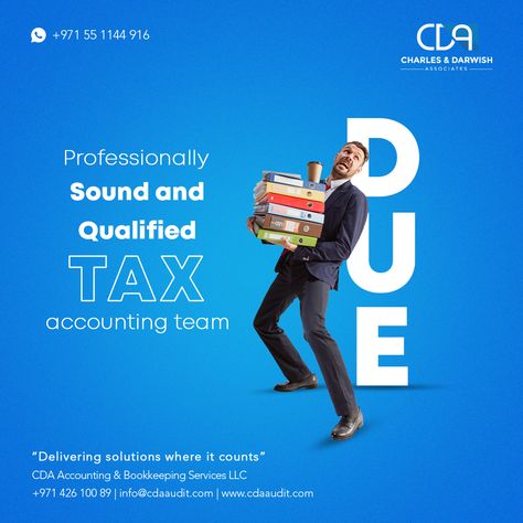 Expanding our business portfolio, the team at CDA are also professionally competent 𝘁𝗮𝘅 𝗮𝗰𝗰𝗼𝘂𝗻𝘁𝗶𝗻𝗴 𝘀𝗲𝗿𝘃𝗶𝗰𝗲 providers who are adapt and efficient in all matter related to tax in the UAE. For the best in the market tax accounting services, we at CDA are ready to serve. Don't delay, contact us now. #CDAAudit #Accounting #Tax #Auditing #Bookkeeping #VAT #UAE We Are Expanding Our Business, Accounting Ads Creative, Accounting Services Poster, Accounting Images, Accounting Education, Business Tax Deductions, Accounting Office, Tax Lawyer, Online Bookkeeping