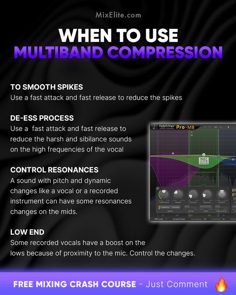 Free Mixing Crash Course 👉 MixElite.com/free-course ⁠ Multiband Compression 101 🎚️🔉⁠ ⁠  #multibandcompression #mixingtips #musicproduction #producerlife #audioengineering #homestudio #vocalmixing #beatmakers #sounddesign #fabfilter #mixingandmastering #producertricks Vocal Chain, Music Hacks, Music Engineers, Sound Engineering, Learn Music Theory, Music Mixing, Music Tutorials, Recording Studio Home, Fl Studio