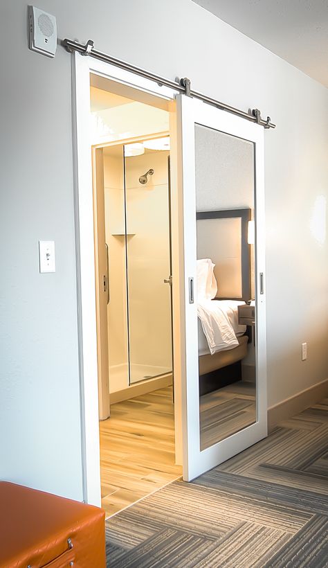 Sliding Bathroom Doors, Hanging Sliding Doors, Hanging Barn Doors, Internal Sliding Doors, Room Hacks, Door Design Interior, Sliding Doors Interior, Homescreen Ideas, Bathroom Doors