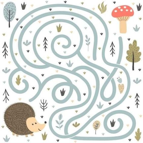 Forest Labyrinth, Maze Games For Kids, Hedgehog Craft, Hedgehog Game, Children's Games, Pattern Activities, Kids Worksheets Preschool, Maze Game, Preschool Writing