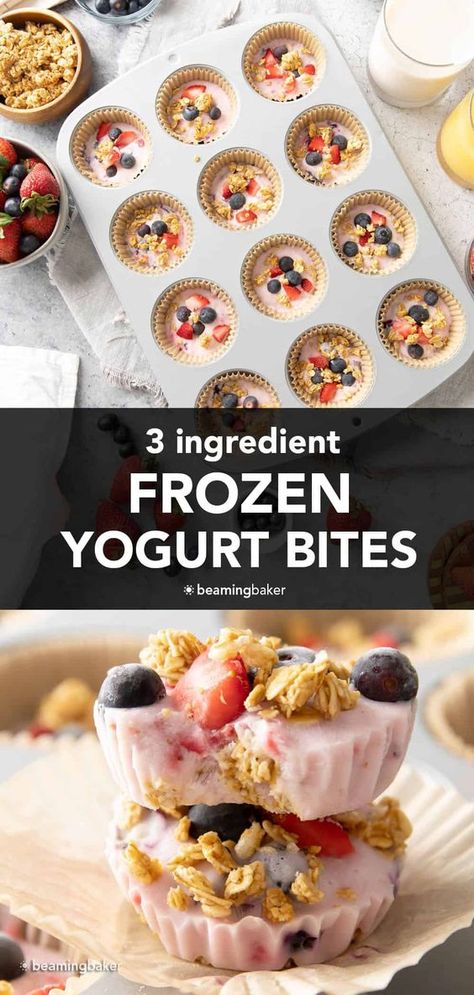 Frozen Yogurt Bites Recipe, Yogurt Bites Recipe, Greek Yogurt Bites, Easy Frozen Yogurt, Frozen Yogurt Bites, Yogurt Snacks, Frozen Yogurt Recipes, Berry Yogurt, Healthy Homemade Snacks