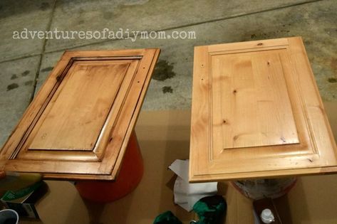 How to Glaze Cabinets with Gel Stain - Adventures of a DIY Mom Glazing Cabinets, Gel Stain Kitchen Cabinets, Glaze Cabinets, Glazed Kitchen Cabinets, Gel Stains, Stained Kitchen Cabinets, Honey Oak Cabinets, Diy Mom, Refacing Kitchen Cabinets