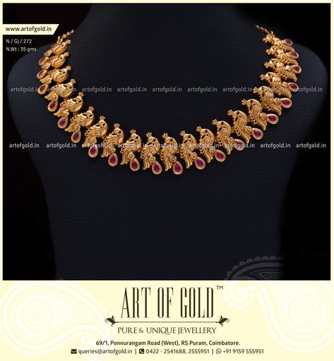 Light Weight Gold Peacock Necklace with Kemp Stones. Click to Buy. Necklace With Weight Gold, Peacock Gold Jewellery, Peacock Necklace Designs, Peacock Design Necklace Gold, Peacock Necklace Indian Gold, Light Weight Antique Gold Necklace, Less Weight Gold Necklace, Small Gold Necklace Set Indian, New Necklace Designs Gold