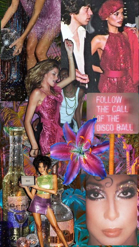 Tropical Disco, Pink Purple, Collage, Purple, Pink