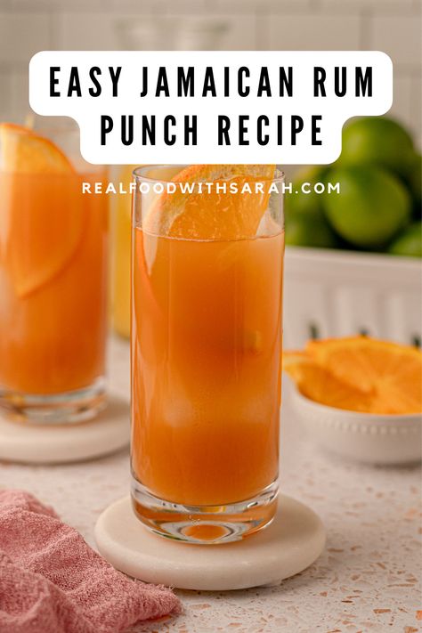 This Jamaican Rum Punch recipe is sure to transport you straight to a Caribbean Island. This tropical drink is made with just 6 ingredients and will be a huge hit at your next party.