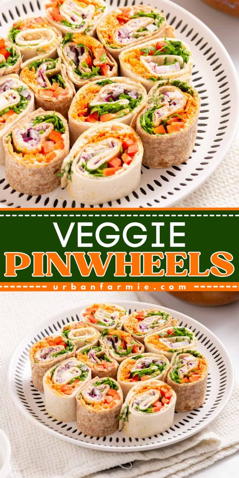 Quick and easy veggie pinwheels are perfect for a light snack or lunch. With a mix of fresh veggies and creamy hummus, these pinwheels are a hit in my home. Hummus Pinwheels Vegan, Hummus Cups With Veggies, Pinwheel Recipes Vegetarian, Vegetarian Appetizers For Party Easy Finger Foods, Vegan Pinwheels Appetizers, Veggie Finger Foods Appetizers, Vegetarian Pinwheels Roll Ups, Healthy Vegetarian Appetizers, Veggie Pinwheels Roll Ups