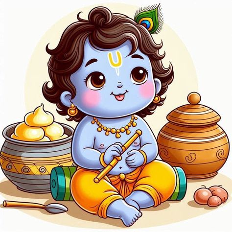 Krishna Ji Cute Images, Cute Krishna Illustration, Cute Baby Photos Wallpaper, Drawing Ideas Of God, Janmashtami Drawing Ideas For School, Cute Krishna Drawing Easy, Krishna Cute Drawing, Krishna Cartoon Images, Baby Krishna Drawing