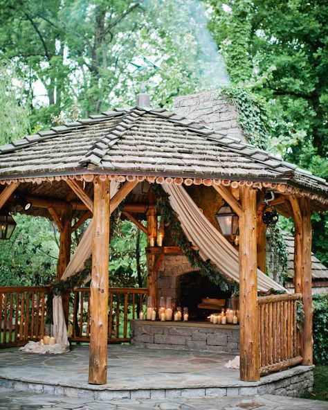 Log Cabin Wedding, Enclosed Gazebo, Trip To Africa, Small Pergola, Gazebo Ideas, Cabin Home, Wooden Gazebo, Gazebo Wedding, Backyard Gazebo