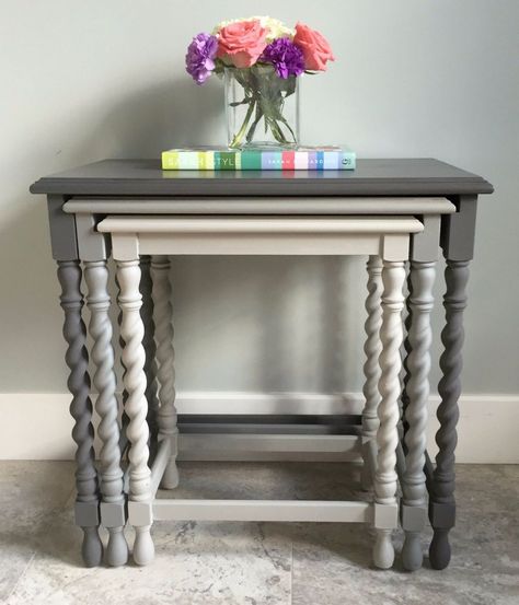 Painted Nesting Tables, Stacking Tables, Coastal Fog, Country Chic Paint, Gray Table, Furniture Upcycling, Diy Furniture Redo, Chalk Paint Ideas, Nest Of Tables