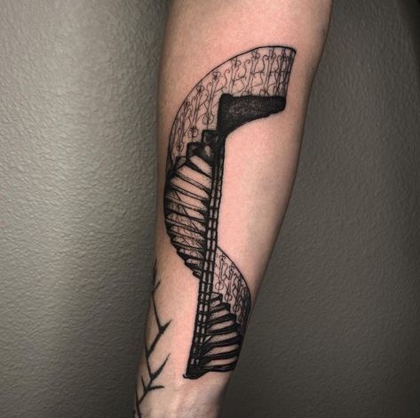 Spiral Staircase Tattoo, Staircase Tattoo, Stairs Tattoo, Case Tattoo, Nesta Archeron, Stair Case, Spiral Stairs, Spiral Staircase, Fine Line Tattoos