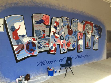 Senior Mural Ideas High Schools, Mural Art For School, High School Wall Murals, School Murals Hallways Wall, Art Murals School, High School Murals Hallways, High School Wall Painting Ideas, Middle School Mural Ideas, Sports Murals School