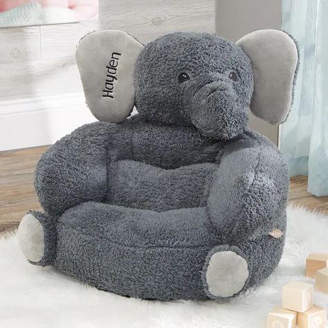 Plush Chair, Personalized Throw Pillow, Baby Chair, Elephant Plush, Grey Elephant, Elegant Baby, Fur Fabric, Elephant Nursery, Kids Chairs