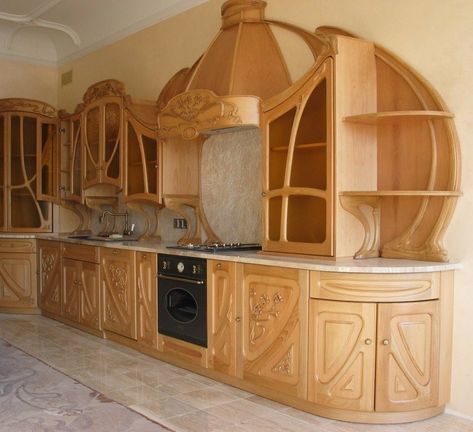 Art Nouveau Kitchen, Wooden Kitchen Furniture, Palette Patio Furniture, Art Nouveau Interior, Kitchen Cabinet Styles, Cupboard Design, Kitchen Design Decor, Kitchen Furniture Design, Kitchen Cabinet Design