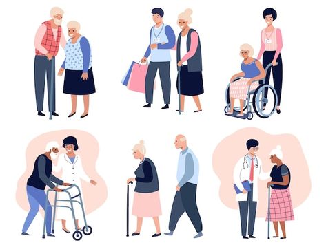 Elderly people walking, social worker he... | Premium Vector Flat Vector Illustration, People Walking, Elderly People, Flat Vector, Social Worker, Premium Vector, Graphic Resources, Vector Illustration, Walking