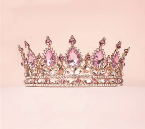 Pink Quince Accessories, Pink Crown Aesthetic, Princess Crown Aesthetic, Pink Crowns, Quince Crowns, Pink Tiara, Quinceanera Jewelry, Quinceanera Pink, Crown Aesthetic