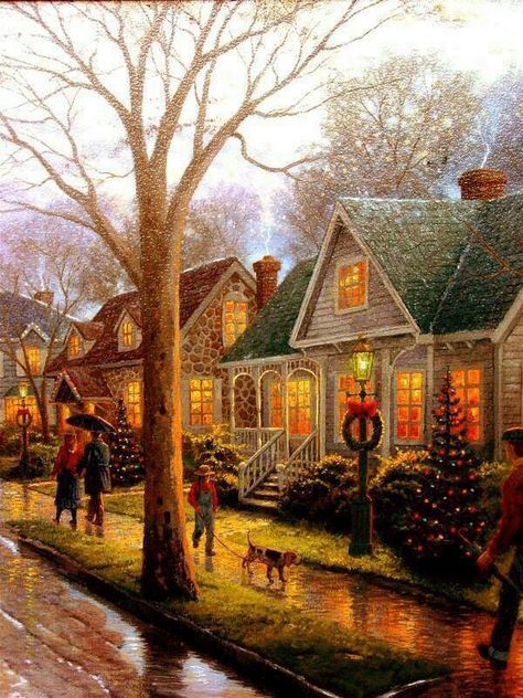 "Christmas" by Thomas Kinkade Thomas Kinkade Fall, Thomas Kinkade Art, Thomas Kinkade Paintings, Thomas Kincaid, Thomas Kinkade Christmas, Kinkade Paintings, Art Thomas, Thomas Kinkade, Snow Scenes