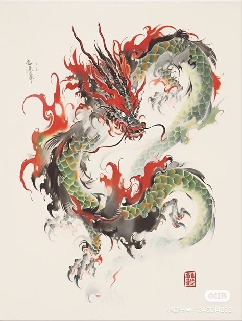 Traditional Chinese Dragon Drawing, Chinese Painting Dragon, Chinese New Year Dragon Wallpaper, Chinese Mythology Aesthetic, Chinese Dragon Sketch, Japanese Art Dragon, Japanese Dragon Painting, Haku Dragon Tattoo, Chinese Dragon Painting