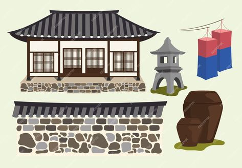 Premium Vector | Vector hanok korean traditional house Hanok House, Korean Traditional House, Traditional Korean House, Korean House, Zen Pictures, Building Illustration, Architecture Drawing Art, Traditional Building, House Illustration