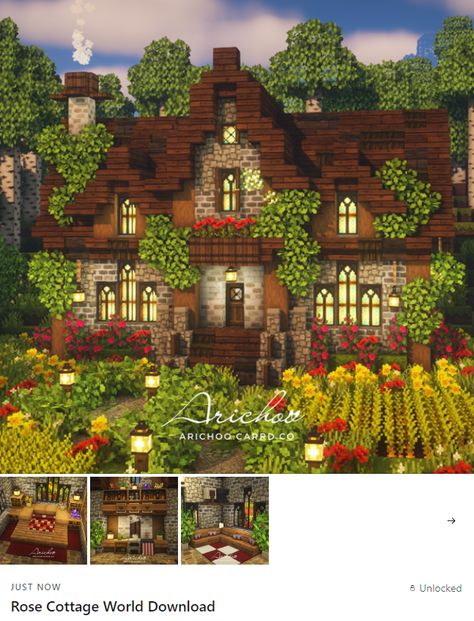 Fairy Well Minecraft, Minecraft Cottage Inspiration, Large Cottage Core Minecraft House, Minecraft Cottagecore Interior No Mods, Minecraft Cottagecore Farmhouse, Cottage Town Minecraft, Minecraft Cottage Big, English Cottage Minecraft, Aesthetic Minecraft Builds Cottagecore House