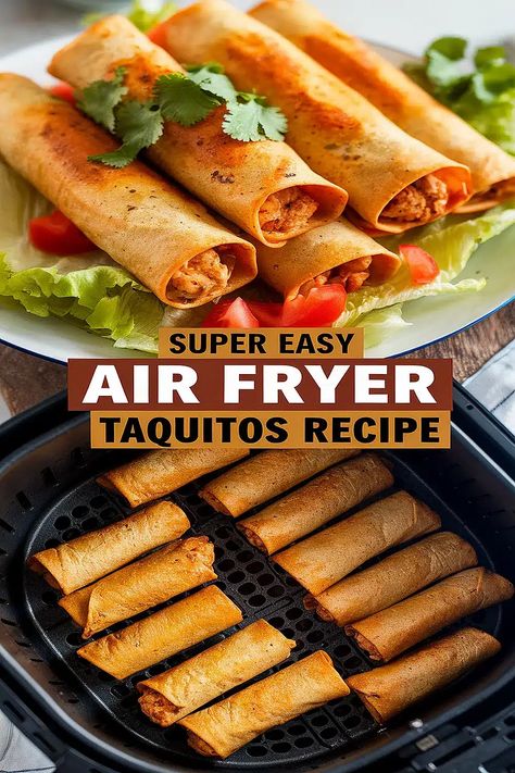 Crispy Air Fryer Taquitos: My Quick Recipe! 1 Bean Taquitos Air Fryer, Air Fryer Tostadas, Air Fryer Taquitos Beef, Diy Taquitos, Home Made Taquitos, Frozen Taquitos Recipes, Air Fryer Taquitos Chicken, Chicken Taquitos Air Fryer, Air Fried Taquitos