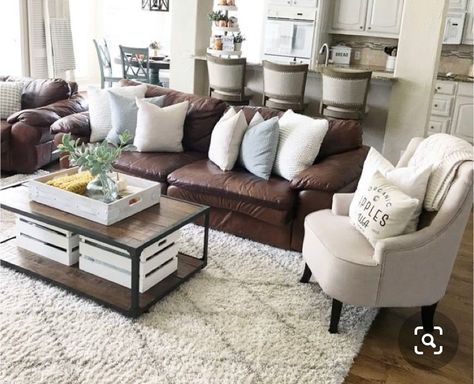 Dark Brown Couch Living Room, Brown Leather Couch Living Room, Brown Sofa Living Room, Leather Couches Living Room, Brown Couch Living Room, Brown Living Room Decor, Brown Couch, Fall Home Tour, Fall Living Room