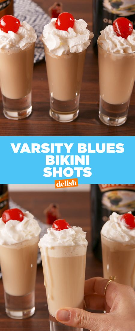 Varsity Blues fans, these shots are hotter than the whipped cream bikini scene. Get the recipe at Delish.com. #recipe #easyrecipe #whippedcream #cherries #shots #alcohol #liquor #baileys #movies Reflective Accessories, Varsity Blues, Cocktail Shots, Pudding Shots, Swimwear Shoot, Shots Alcohol, Perfect Tan, Shot Recipes, Delicious Drinks