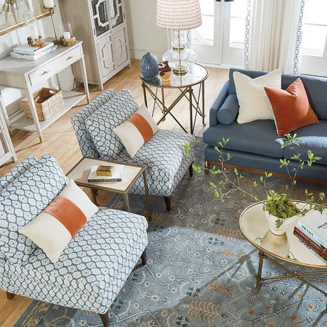 Terracotta And Blue Bedroom, Blue And Rust Living Room Decor, Blue And Terracotta Living Room, Blue Hues Living Room, Blue Orange Living Room, Orange And Blue Living Room, Blue And Orange Living Room, Moss Cottage, Spain Villa