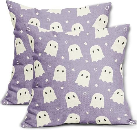 Amazon.com: Halloween Cute Ghost Pillow Covers 18x18 Inch Purple And White Spooky Throw Pillow Covers Set of 2 Farmhouse Cotton Linen Pillowcases Decoration Outdoor Halloween Pillows For Halloween Home Sofa Decor : Home & Kitchen Halloween Pillow Case, Halloween Cute Ghost, Family Pillow, Ghost Pillow, Halloween Pillows Covers, Purple Halloween, Halloween Cute, Halloween Pillows, Home Sofa