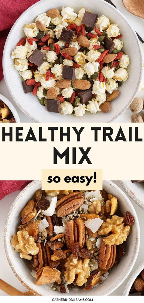 Learn how to make healthy trail mix at home with just a few ingredients. A great snack for any time of day. Low Calorie Trail Mix Recipes Healthy, Heart Healthy Trail Mix Recipes, Healthy Snack Mix Recipes Clean Eating, Kids Trail Mix Ideas, Diy Trail Mix Recipe, Trail Mix Kids, Healthy Trail Mix Recipes, Healthy Snack Mix, Trail Mix Recipe