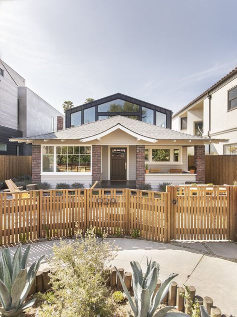 Photo 1 of 14 in An Original Venice Craftsman With a Striking Mullet Addition Lists for $6.5M - Dwell Bungalow Addition, Cozy Sunroom, Graphic Tiles, Craftsman Cottage, Modern Extension, Drinking Around The World, Craftsman Bungalows, Open Layout, Floor To Ceiling Windows