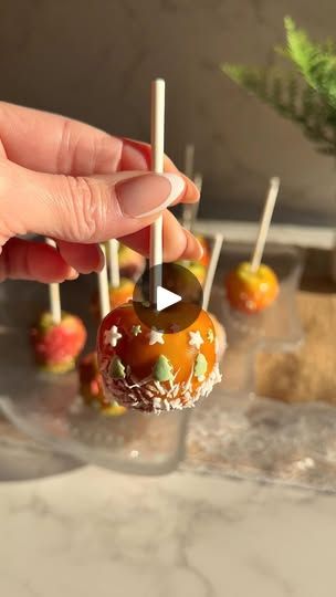 302K views · 701 reactions | Mini Caramel Apples by @itsbrittwilliams 
An adorable treat for your holiday dessert table or to bring to a family gathering! Fun to decorate and perfect for sharing :yum: 
Mini Caramel Apple Pops: 
2 pounds mini apples 
1 cup sugar 
⅓ cup (2⅔ ounces) unsalted butter, at room temperature 
½ cup heavy cream 
1 teaspoon vanilla extract 
½ teaspoon kosher salt, plus more to taste 
Optional toppings: 
Peanuts Shredded coconut Crushed peppermint candies Candy sprinkles | Tasty Apple Desert, Apple Pops, Caramel Apple Pops, Holiday Dessert Table, Crushed Peppermint, Mini Caramel Apples, Apple Pop, Peppermint Candies, Holiday Desserts Table