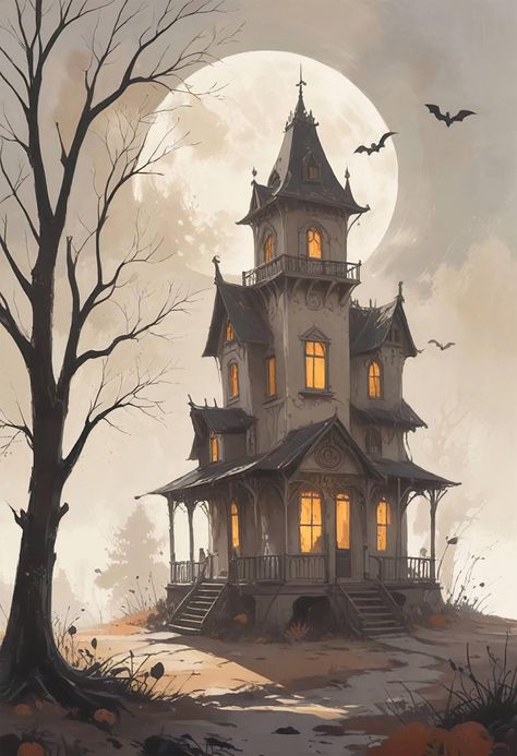 Welcome the charm of Halloween with this Folk art style haunted house illustration. This rustic Halloween decor is perfect for adding a touch of holiday magic to your space. The illustraion style of this haunted house adds a unique touch to your Halloween decor, evoking the ambiance of vintage Halloween decorations. The image creates a festive and welcoming atmosphere, perfect for celebrating the spooky season. With the convenience of digital download, you can quickly access and print this high- Spooky House Illustration, Haunted House Illustration, Creepy Town, Cute Haunted House, Rustic Halloween Decor, Halloween Kunst, Rustic Halloween, Spooky House, Vintage Halloween Decorations